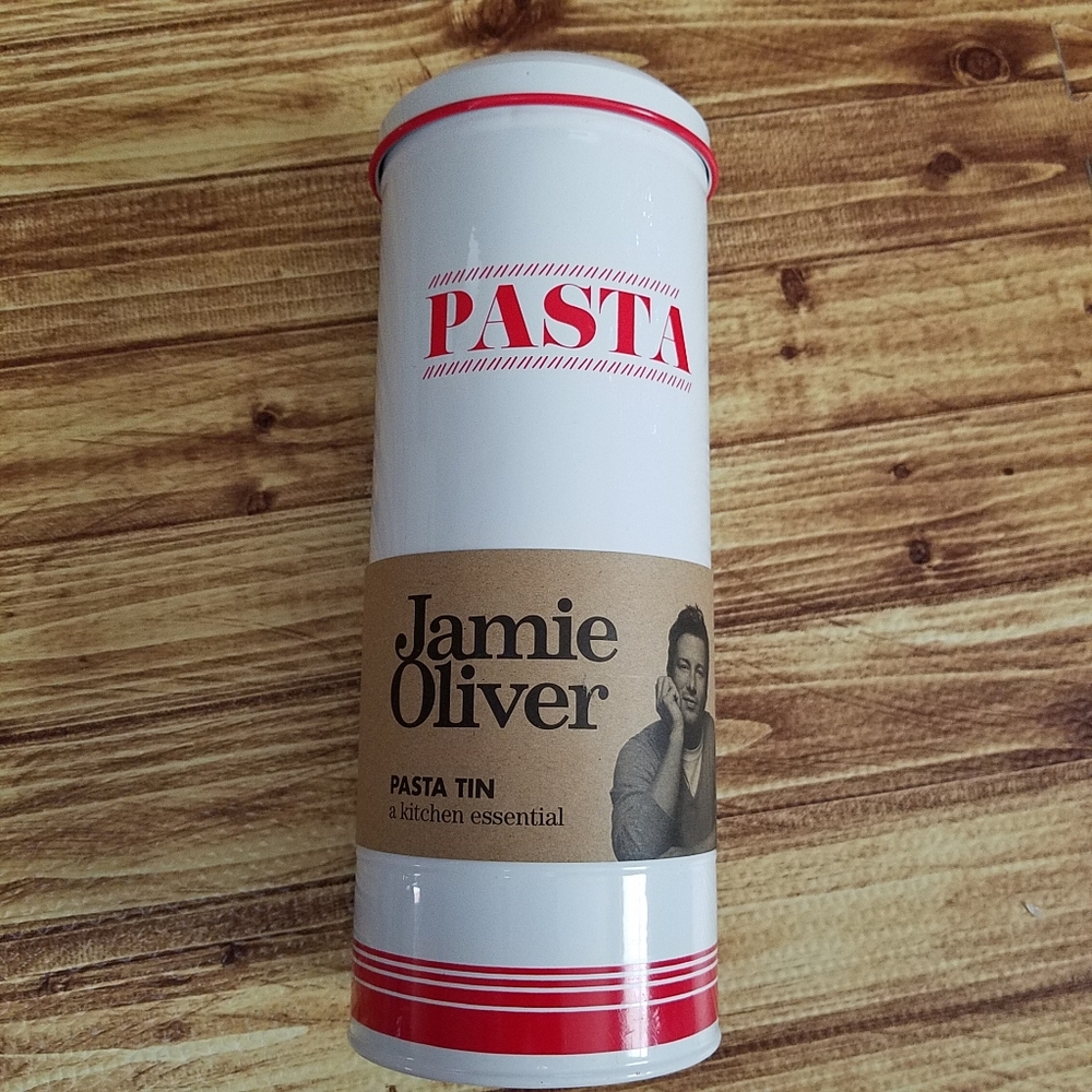 Jamie Oliver Pasta Tin White/Red Container Metal NWT